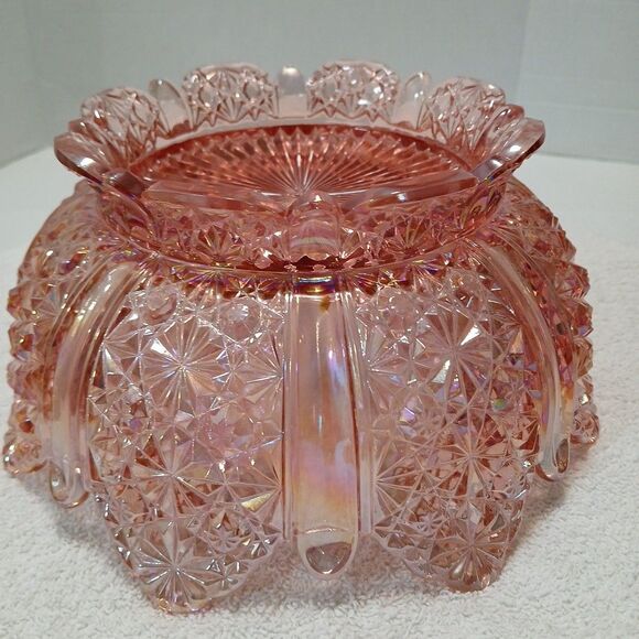 Vintage Fenton Pink Iridescent Daisy & Button Glass Covered Dish 10" × 9"in - Picture 16 of 16